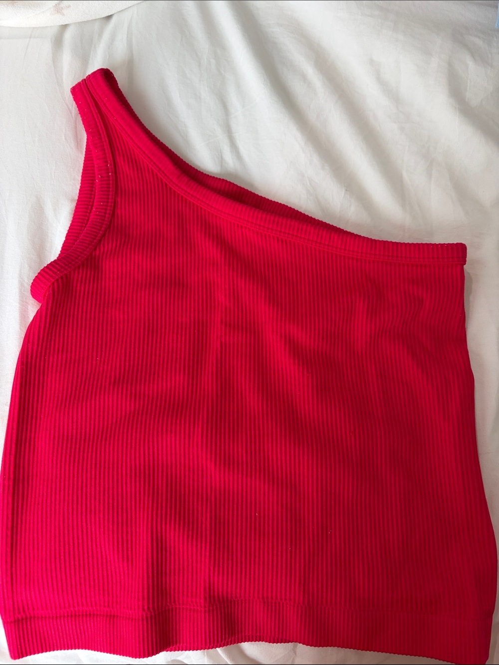 Asymmetric One-Shoulder Ribbed Crop Top in Hot Pink